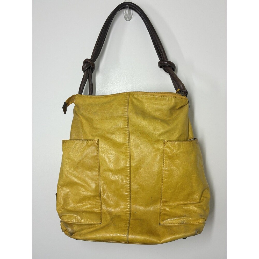 Ellington Shoulder Bag Womens Large Yellow Italian Leather Zip Pockets Straps